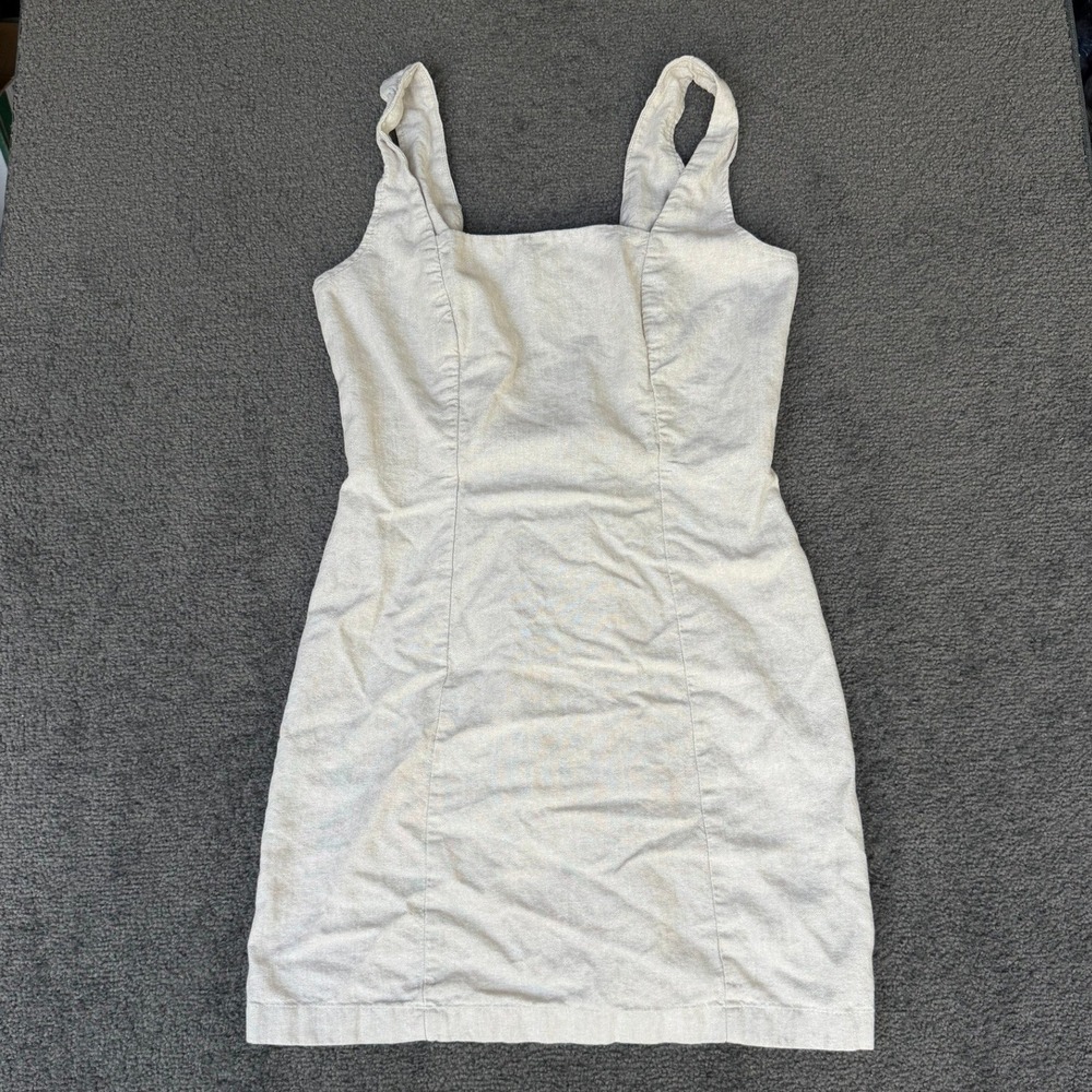 Old‎ Navy Womens Linen Blend Smocked Back Square Neck Mini Dress Oatmeal Small